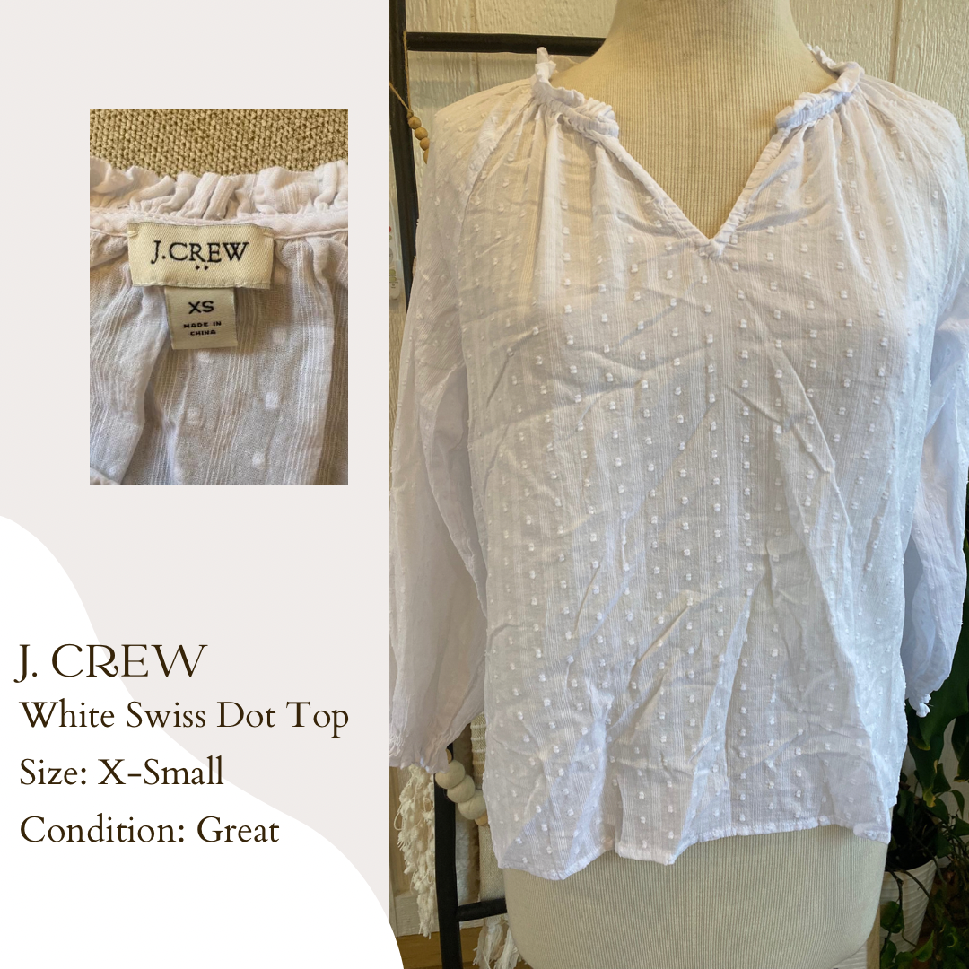 J. Crew White Swiss Dot Top