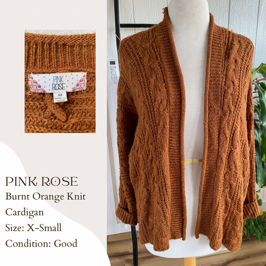 Pink Rose Burnt Orange Knit Cardigan