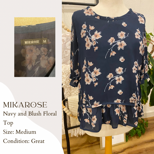 Mikarose Navy and Blush Floral Top