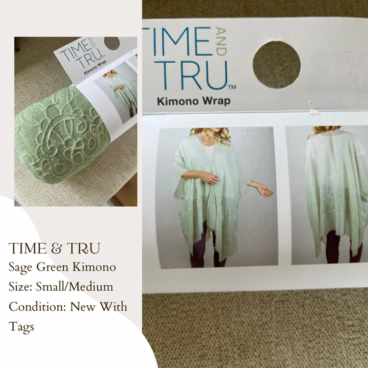 Time & Tru Sage Green Kimono