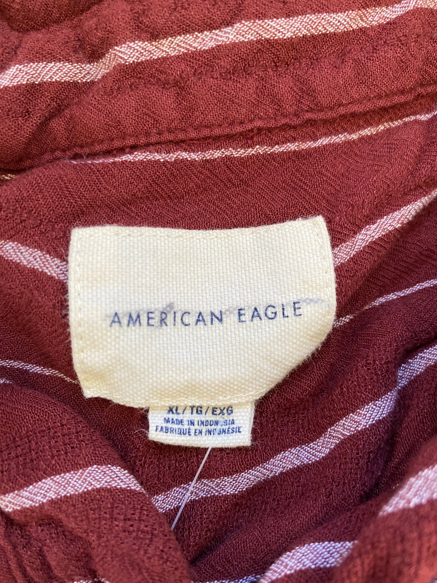 American Eagle Burgundy Stripe Top With Tie Waist