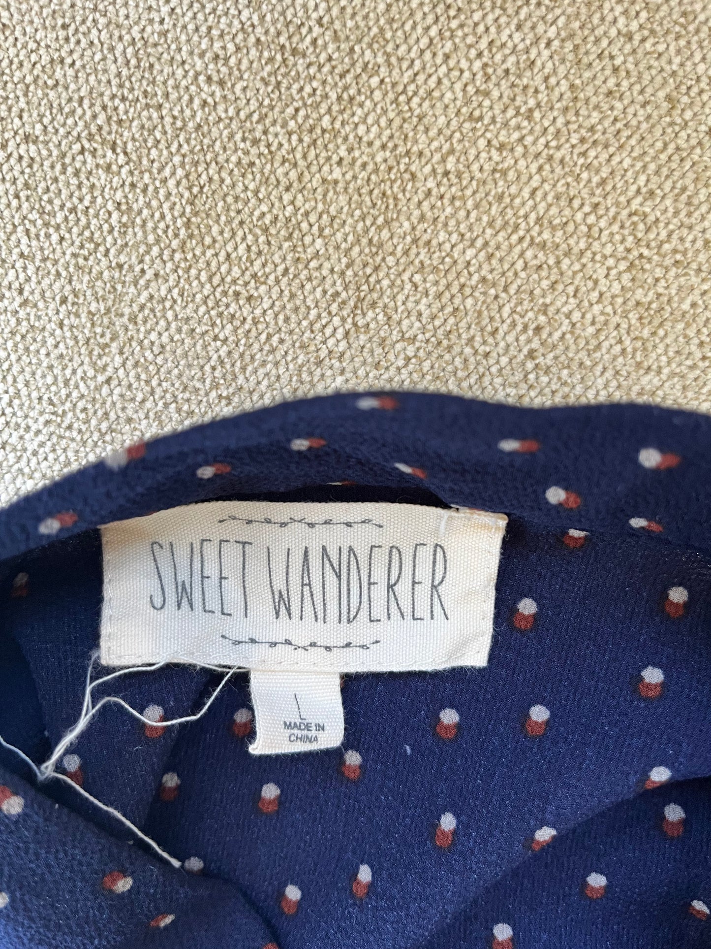 Sweet Wanderer Navy Polka Dot Top