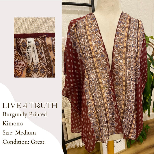 Love 4 Truth Burgundy Printed Kimono