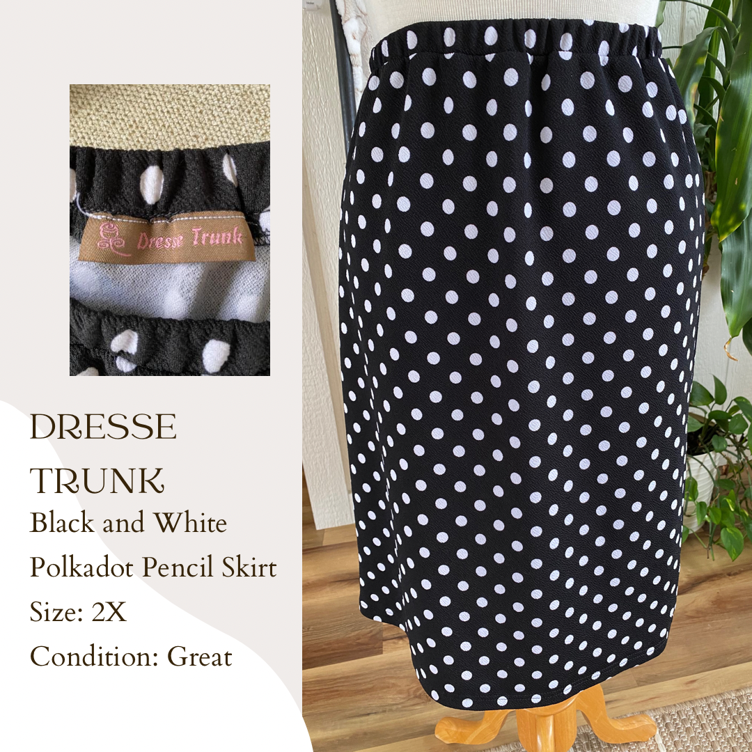 Dresse Trunk Black and White Polkadot Pencil Skirt