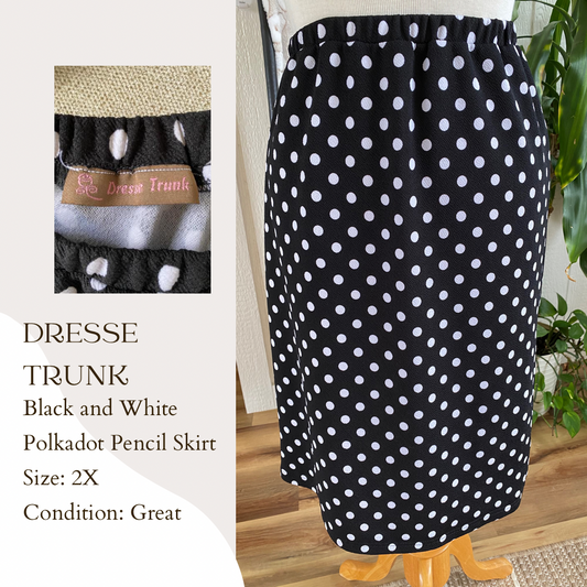 Dresse Trunk Black and White Polkadot Pencil Skirt