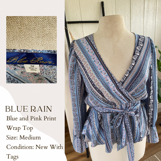 Blue Rain Blue and Pink Wrap Top