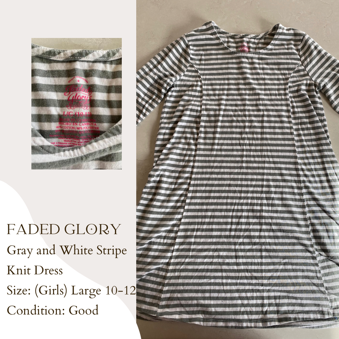 Faded Glory Gray and White Stripe Knit Dress