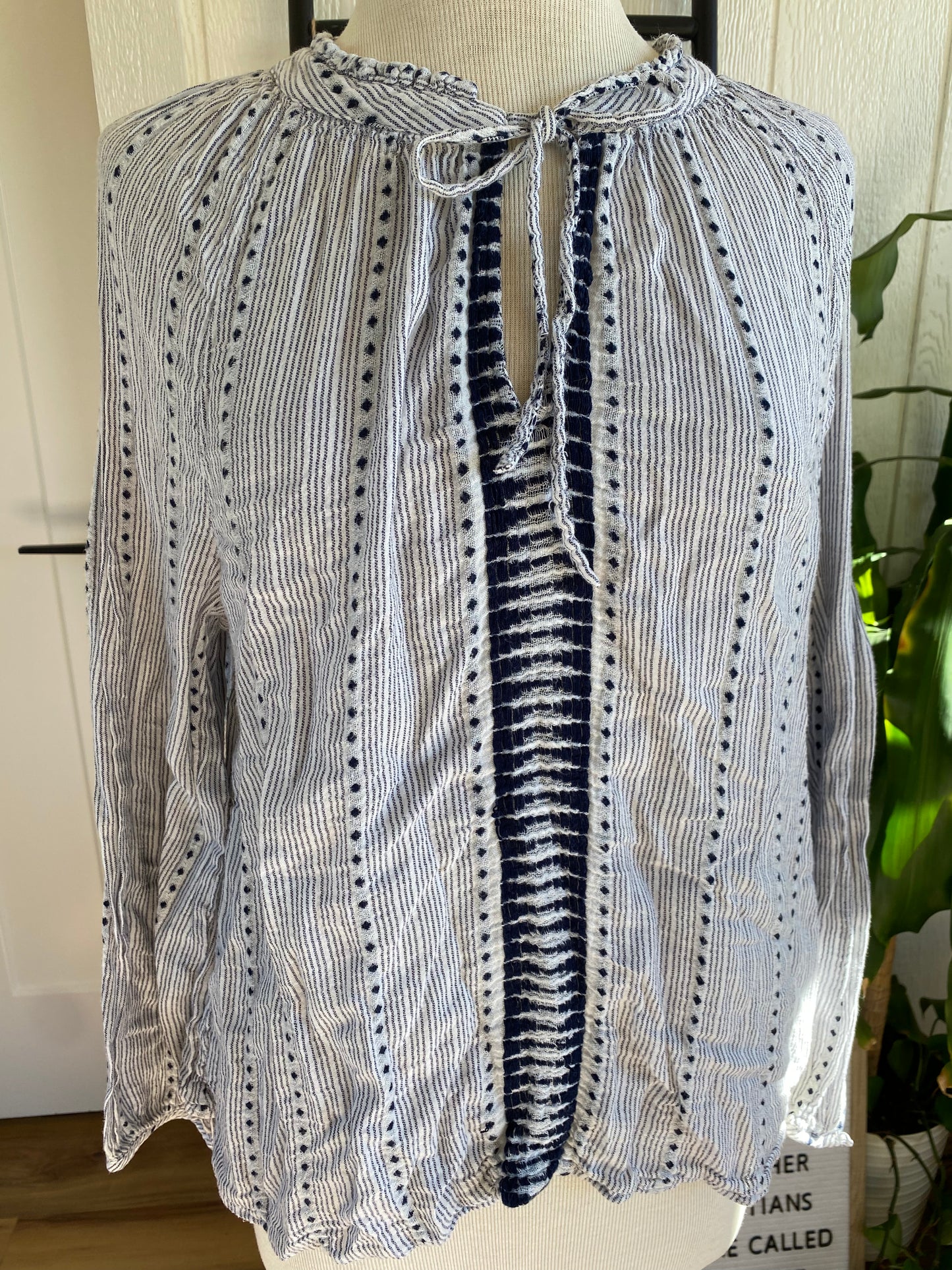 Lucky Brand Navy and White Print Top