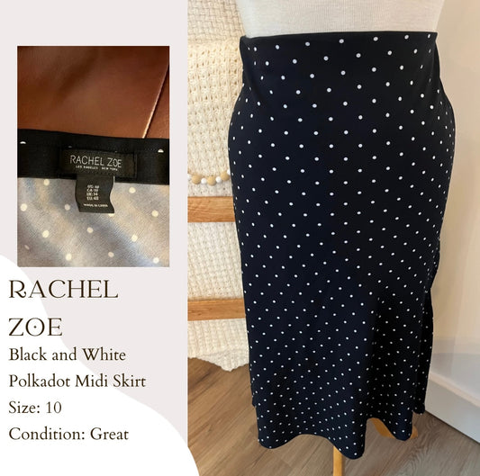 Rachel Zoe Black and White Polkadot Midi Skirt